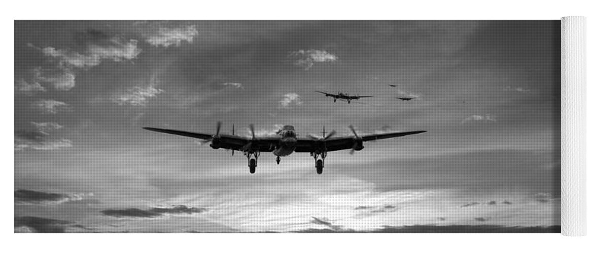 Lancaster Bombers Yoga Mat featuring the digital art Made It Home - Mono by Airpower Art