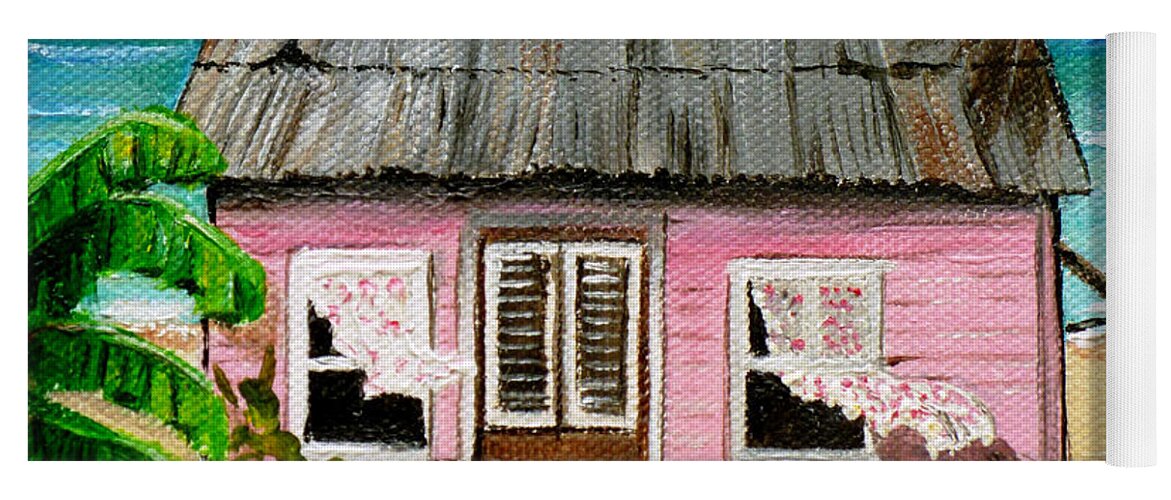Caribbean House Yoga Mat featuring the painting Pink Caribbean House by Karin Dawn Kelshall- Best