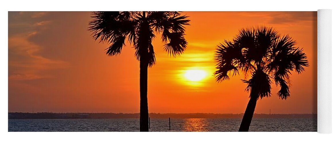 20120602 Yoga Mat featuring the photograph 0602 Pair of Palms at Sunrise by Jeff at JSJ Photography