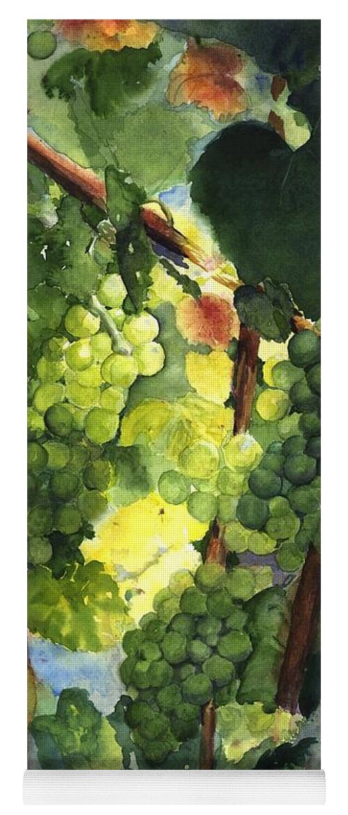 Green Grapes Yoga Mat featuring the painting Chardonnay au Soliel by Maria Hunt