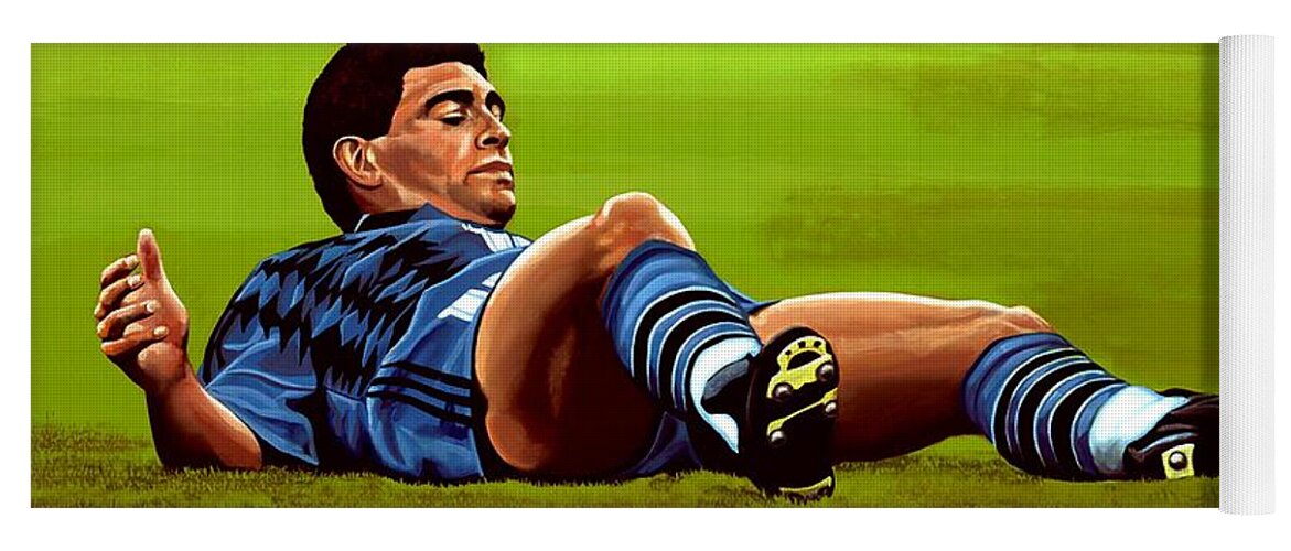 Diego Maradona Yoga Mat featuring the painting Diego Maradona 2 by Paul Meijering