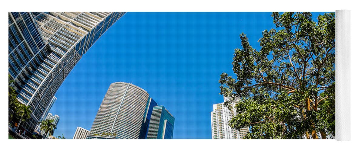 Architecture Yoga Mat featuring the photograph Downtown Miami Fisheye #1 by Raul Rodriguez