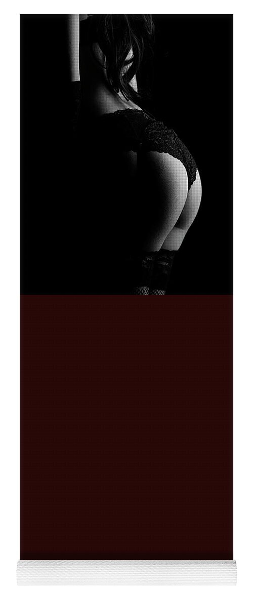 Woman Yoga Mat featuring the photograph Female nude from behind with red fabric by Jelena Jovanovic