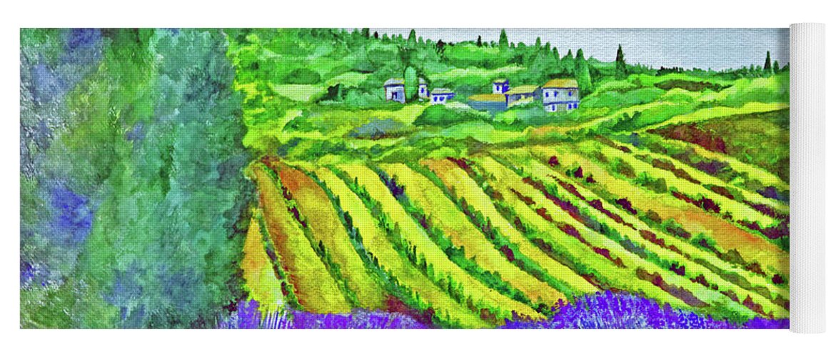 Italy Yoga Mat featuring the painting Fields at Dievole by Kandy Cross