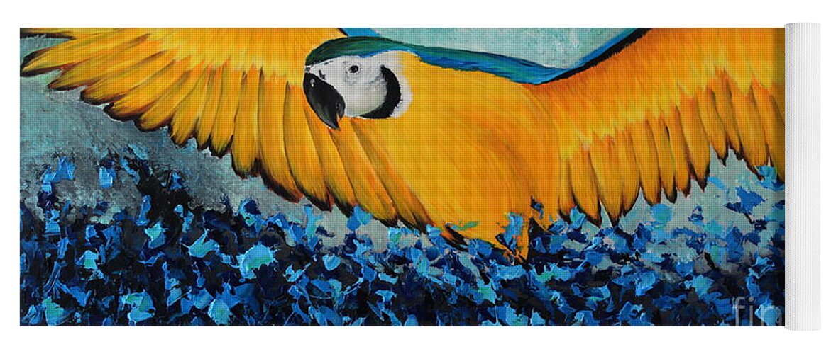 Art Yoga Mat featuring the painting Yellow Macaw by Preethi Mathialagan