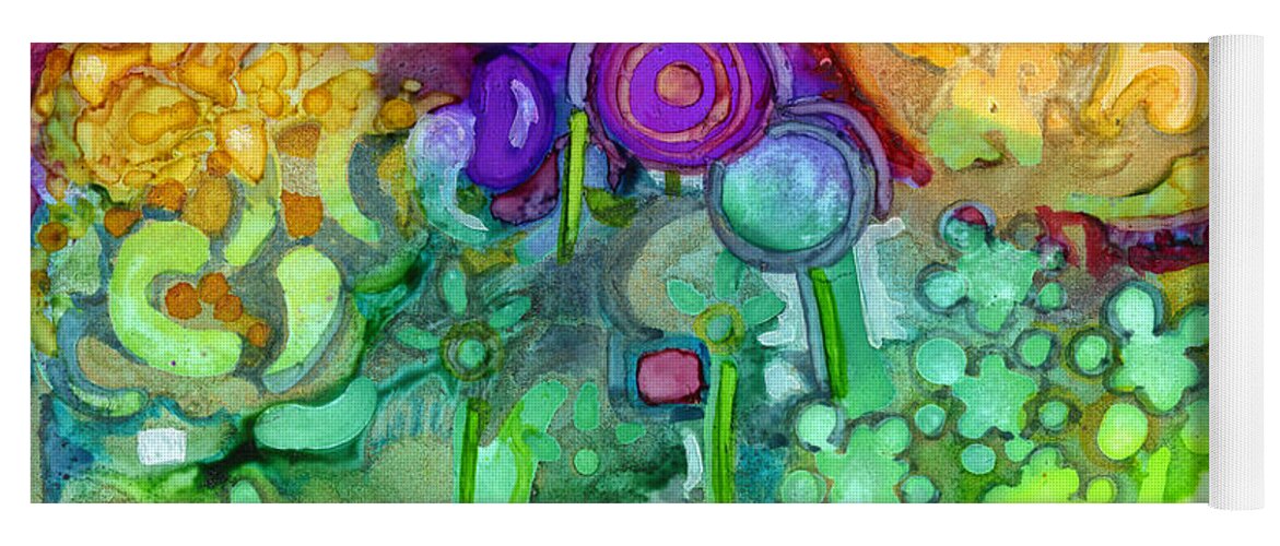 Abstract Floral Yoga Mat featuring the painting Garden Sunset #1 by Vicki Baun Barry
