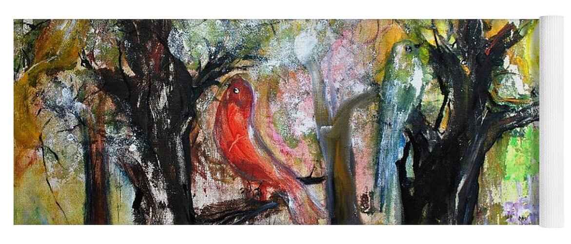 Birds Yoga Mat featuring the painting In the Woods #1 by Evelina Popilian