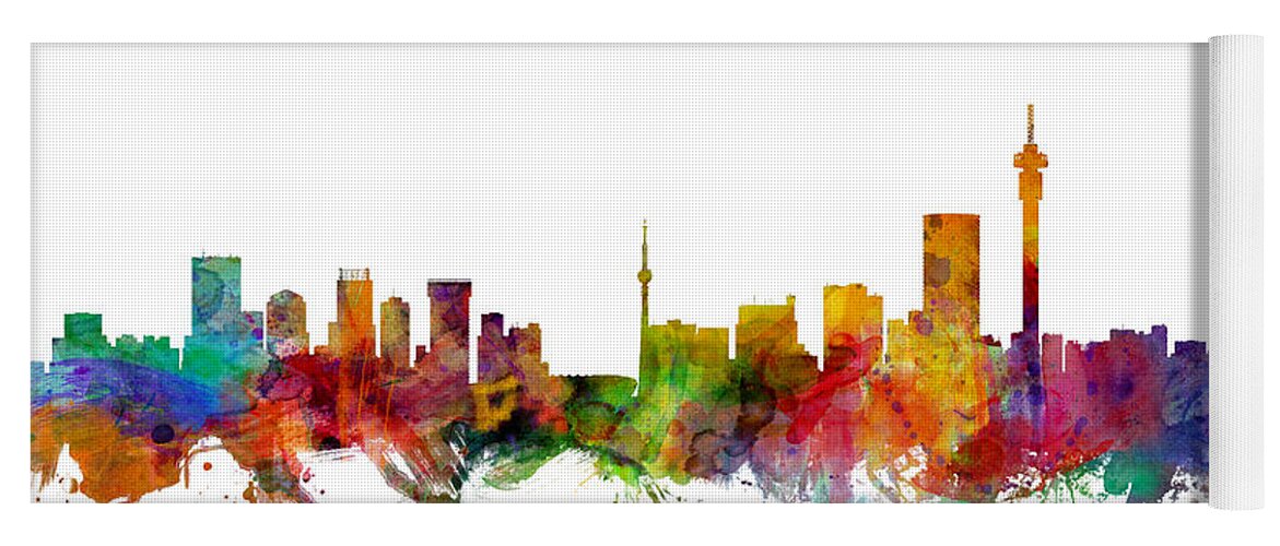 City Skyline Yoga Mat featuring the digital art Johannesburg South Africa Skyline #1 by Michael Tompsett