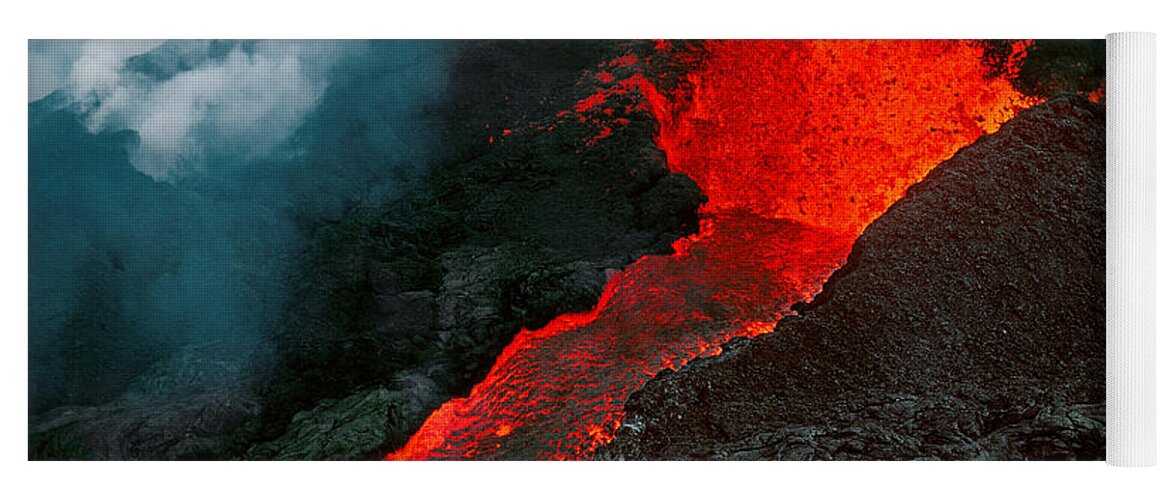 Lava Yoga Mat featuring the photograph Mauna Loa Eruption #1 by Phil Degginger