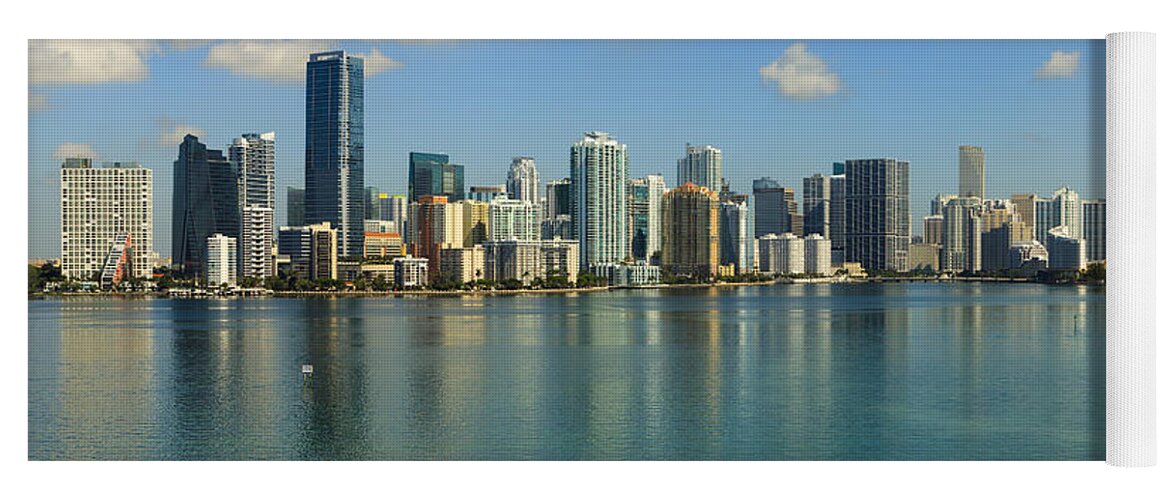 Architecture Yoga Mat featuring the photograph Miami Brickell Skyline by Raul Rodriguez