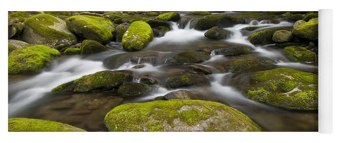 535833 Yoga Mat featuring the photograph Moss Boulders And Stream Great Smoky Mts #1 by Steve Gettle