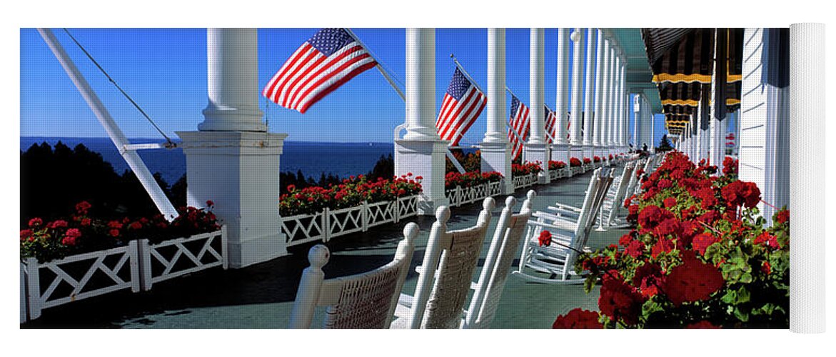 Photography Yoga Mat featuring the photograph Porch Of The Grand Hotel, Mackinac #1 by Panoramic Images