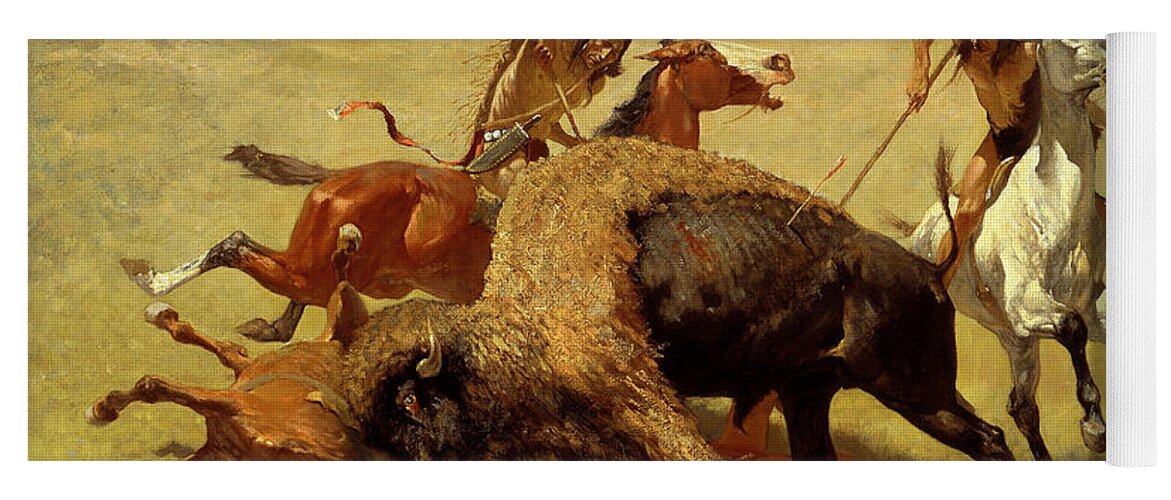 The Buffalo Hunt Yoga Mat featuring the photograph The Buffalo Hunt #5 by Frederic Remington