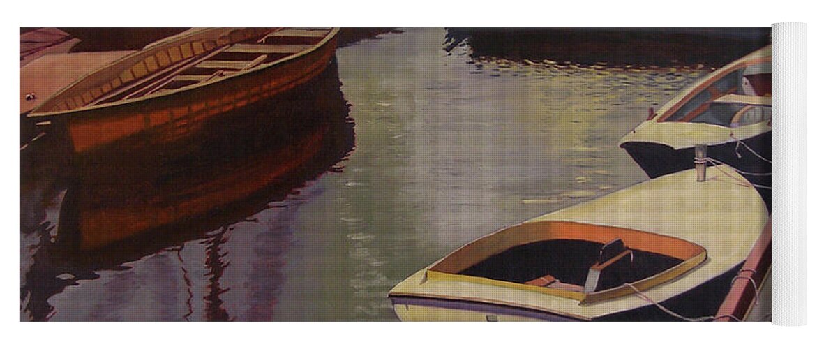 Boats Yoga Mat featuring the painting The Canvas Boat #1 by Thu Nguyen