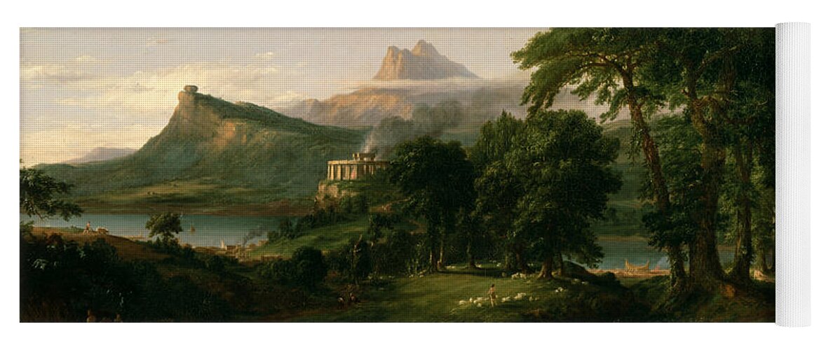 Hudson River School Yoga Mat featuring the painting The Course of Empire The Arcadian or Pastoral State by Thomas Cole