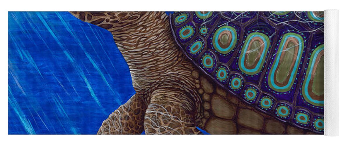 Turtle Yoga Mat featuring the painting Turtle Painting Bomber Triptych 2 by Rebecca Parker