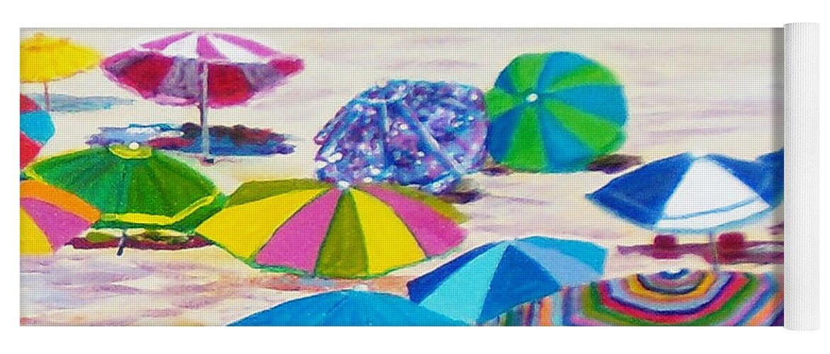 Beach Yoga Mat featuring the painting Umbrellas 3 by Anne Marie Brown