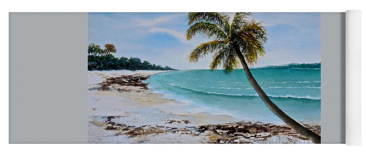 Water Colour Seascape Painting On Paper Of A Beach In Zanzibar Yoga Mat featuring the painting West of Zanzibar by Sher Nasser