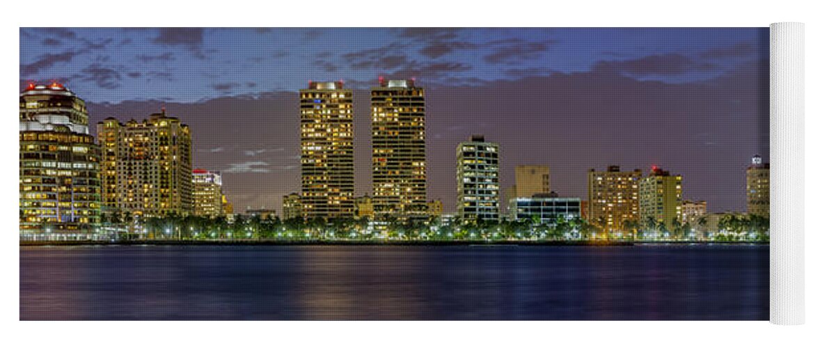At Yoga Mat featuring the photograph West Palm Beach at Night #2 by Debra and Dave Vanderlaan