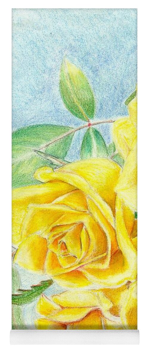 Color Yoga Mat featuring the drawing Yellow Roses by Bill Richards