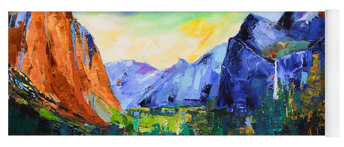 Yosemite Valley Yoga Mat featuring the painting Yosemite Valley - Tunnel View by Elise Palmigiani