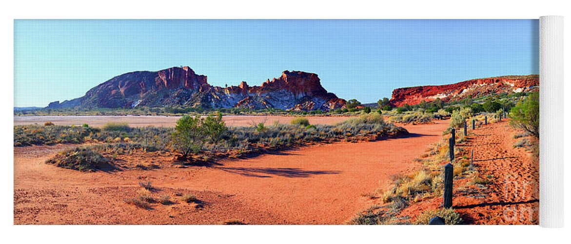 Rainbow Valley Outback Landscape Central Australia Australian Northern Territory Panorama Panoramic Clay Pan Dry Arid Yoga Mat featuring the photograph Rainbow Valley by Bill Robinson