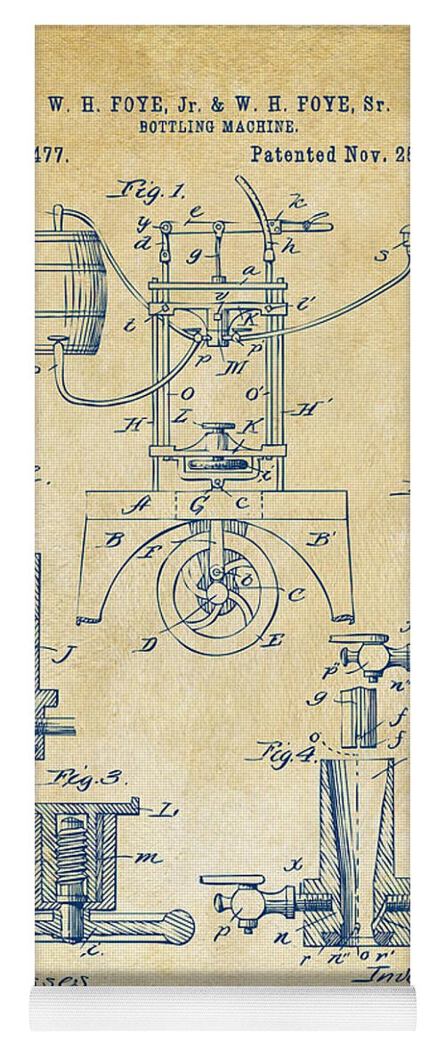 Bottling Machine Yoga Mat featuring the digital art 1890 Bottling Machine Patent Artwork Vintage by Nikki Marie Smith