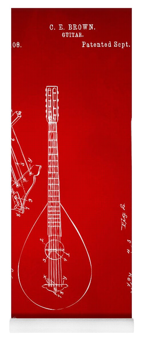 Guitar Yoga Mat featuring the drawing 1896 Brown Guitar Patent Artwork - Red by Nikki Marie Smith