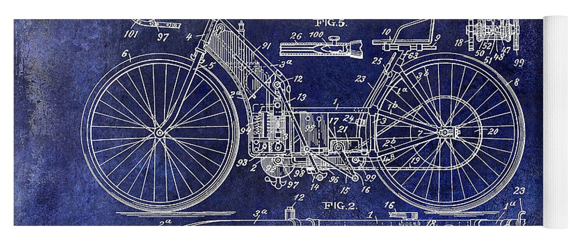 Motorcycle Patent Yoga Mat featuring the photograph 1901 Motorcycle Patent Drawing Blue by Jon Neidert