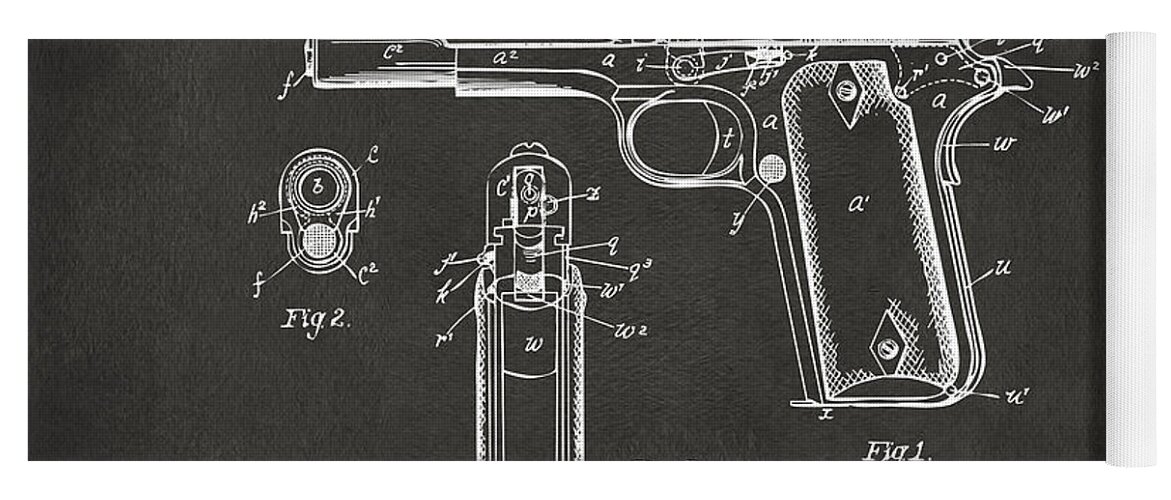 Colt 45 Yoga Mat featuring the digital art 1911 Browning Firearm Patent Artwork - Gray by Nikki Marie Smith