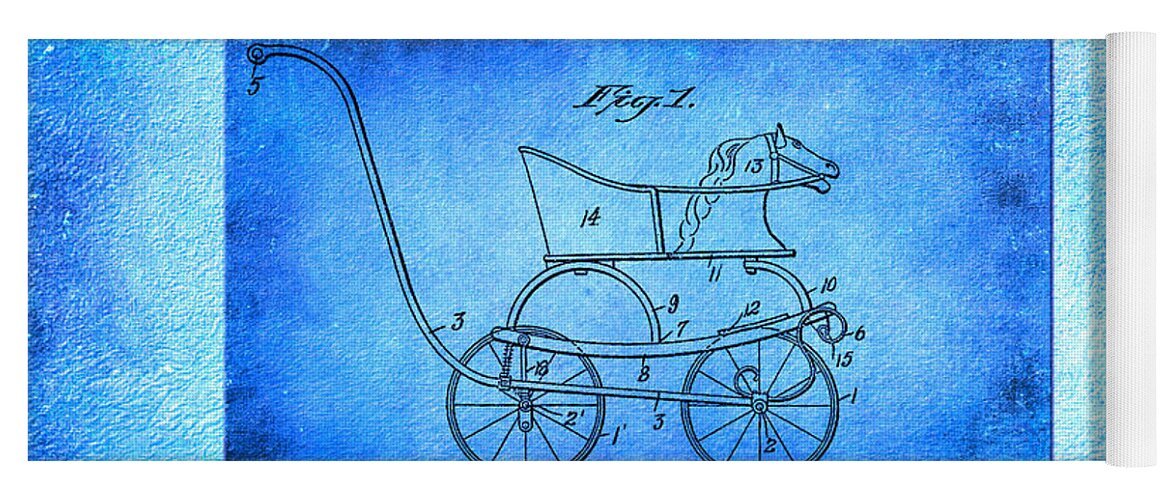 1921 Yoga Mat featuring the digital art 1921 Baby Carriage Aged New Model Blue by Lesa Fine