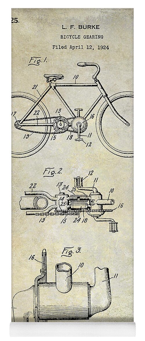 Bicycle Patent Drawing Yoga Mat featuring the photograph 1924 Bicycle Patent Drawing by Jon Neidert