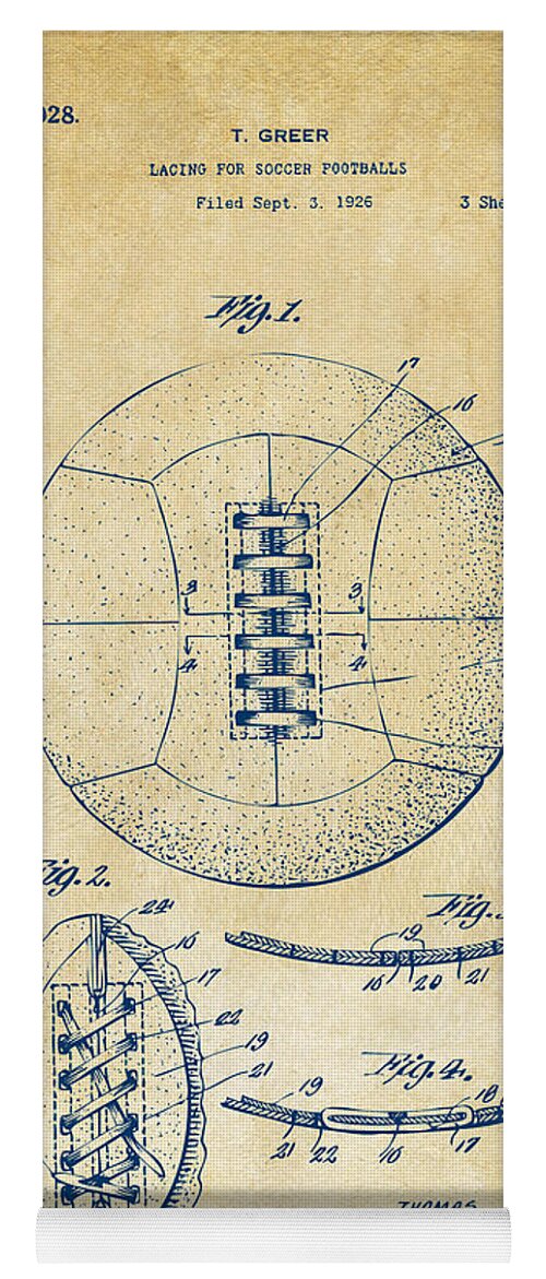Soccer Yoga Mat featuring the digital art 1928 Soccer Ball Lacing Patent Artwork - Vintage by Nikki Marie Smith