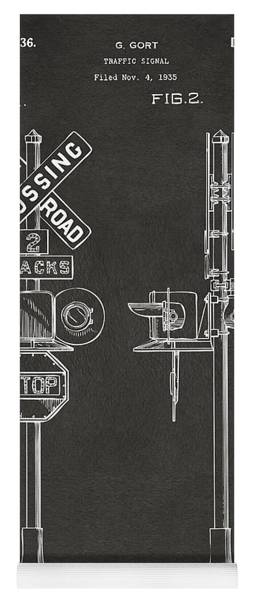 Rail Road Yoga Mat featuring the digital art 1936 Rail Road Crossing Sign Patent Artwork - Gray by Nikki Marie Smith