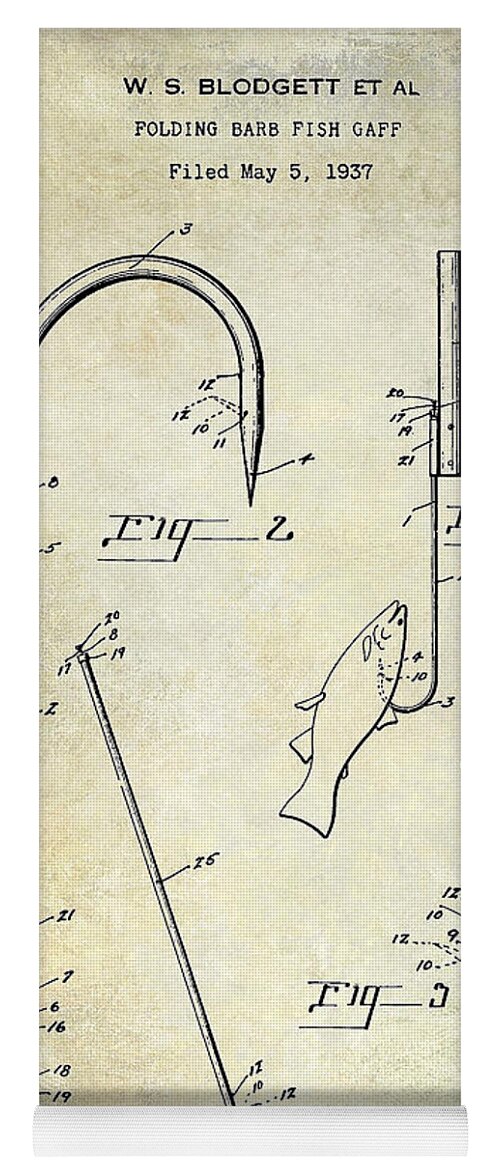 1938 Fishing Gaff Patent Drawing Yoga Mat by Jon Neidert - Fine Art America