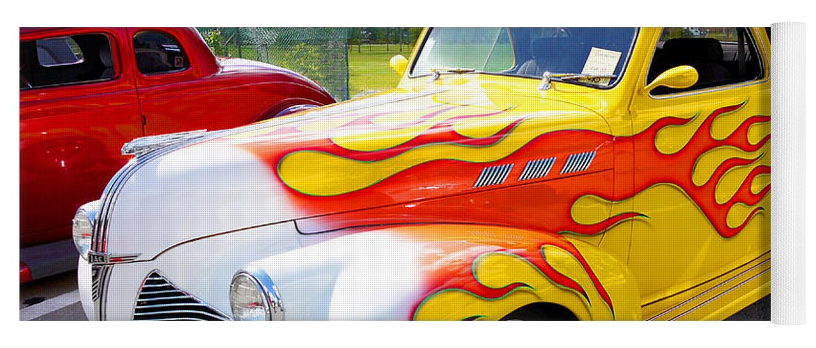 Vintage Yoga Mat featuring the photograph 1940 Pontiac Coupe Breathing Fire by Brenda Kean