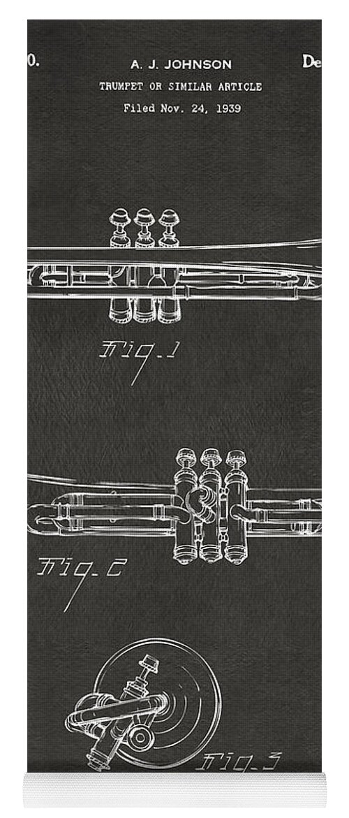 Trumpet Yoga Mat featuring the digital art 1940 Trumpet Patent Artwork - Gray by Nikki Marie Smith
