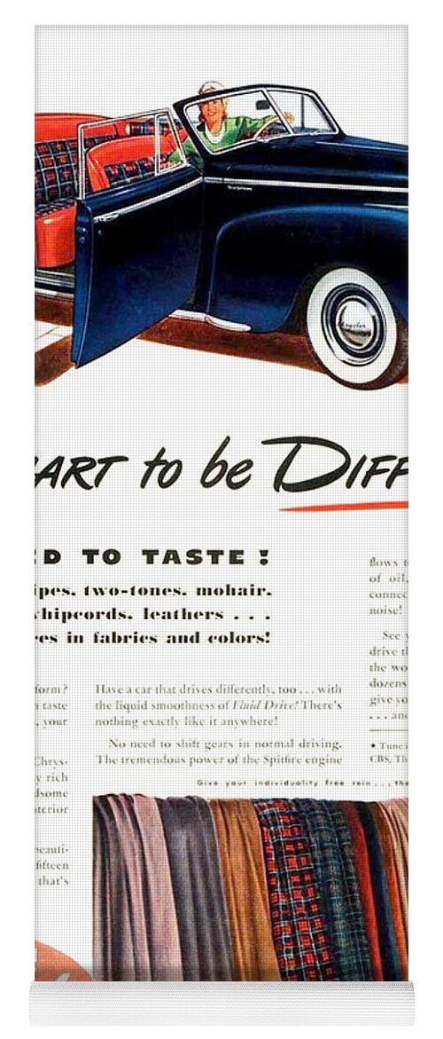 1941 Yoga Mat featuring the digital art 1941 - Chrysler Convertible Automobile Advertisement - Color by John Madison