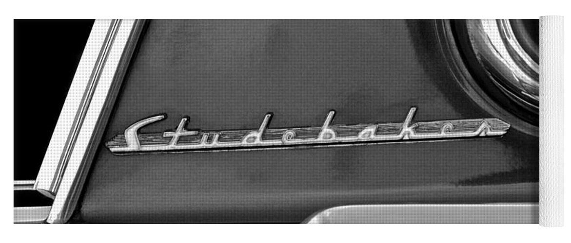 1953 Studebaker Champion Starliner Yoga Mat featuring the photograph 1953 Studebaker Champion Starliner Side Emblem by Jill Reger