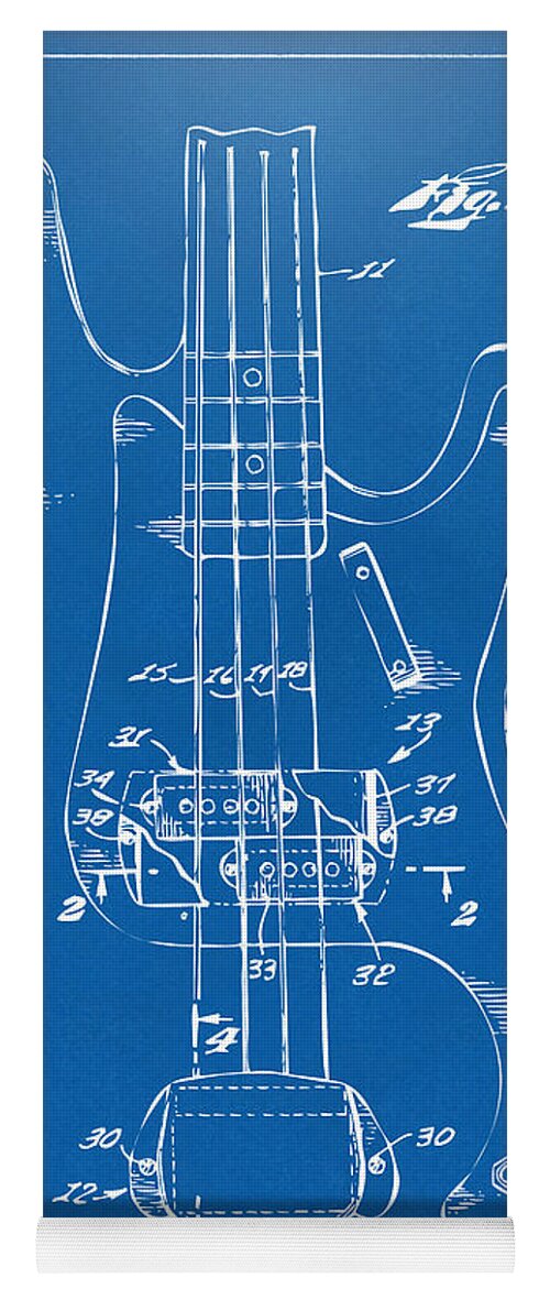 Guitar Yoga Mat featuring the digital art 1961 Fender Guitar Patent Minimal - Blueprint by Nikki Marie Smith