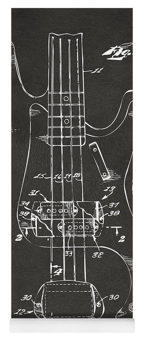 Guitar Yoga Mat featuring the digital art 1961 Fender Guitar Patent Minimal - Gray by Nikki Marie Smith