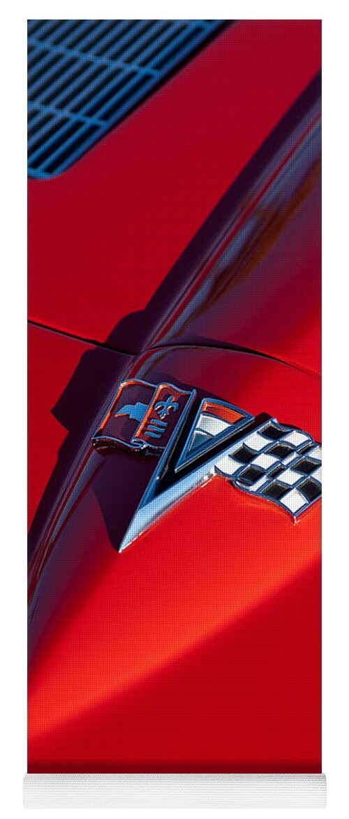 1963 Chevrolet Corvette Yoga Mat featuring the photograph 1963 Chevrolet Corvette Hood Emblem by Jill Reger