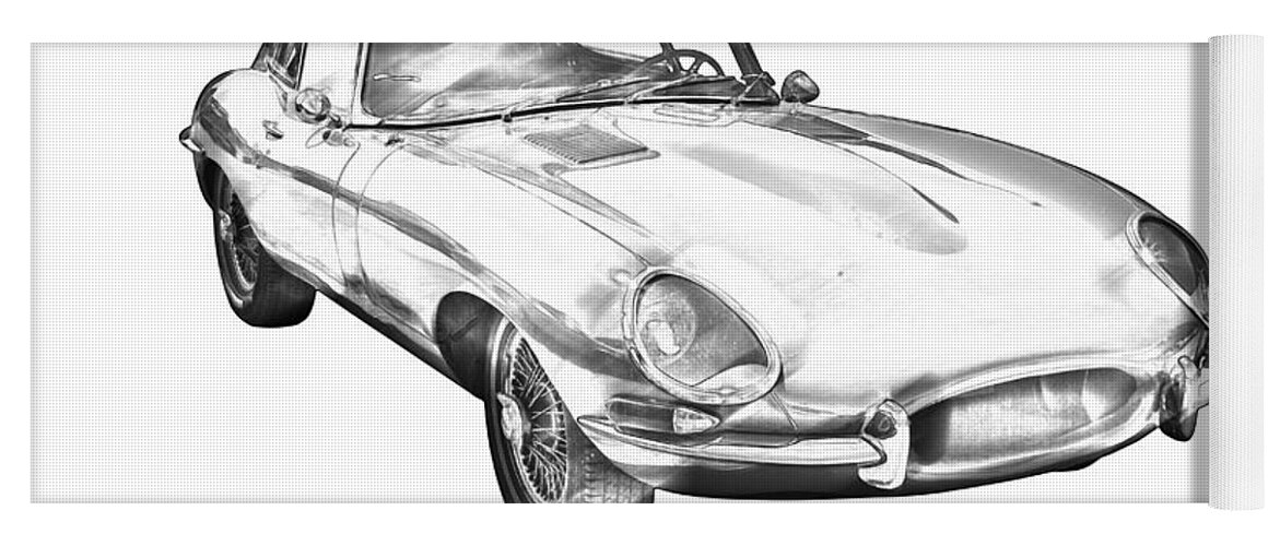 Car Yoga Mat featuring the photograph 1964 Jaguar XKE Antique Sportscar Illustration by Keith Webber Jr