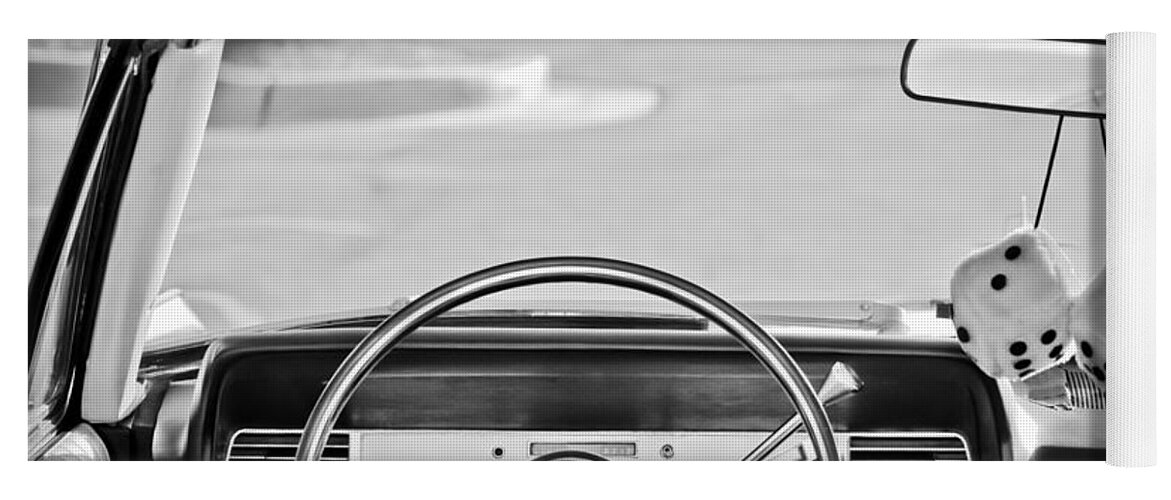 1967 Lincoln Continental Steering Wheel Yoga Mat featuring the photograph 1967 Lincoln Continental Steering Wheel -014bw by Jill Reger