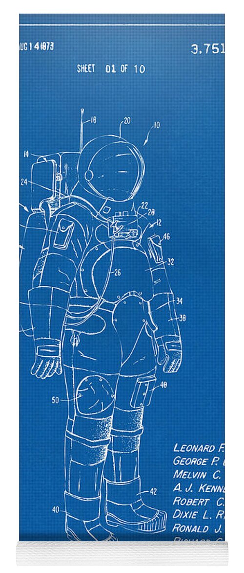 Space Suit Yoga Mat featuring the digital art 1973 Space Suit Patent Inventors Artwork - Blueprint by Nikki Marie Smith