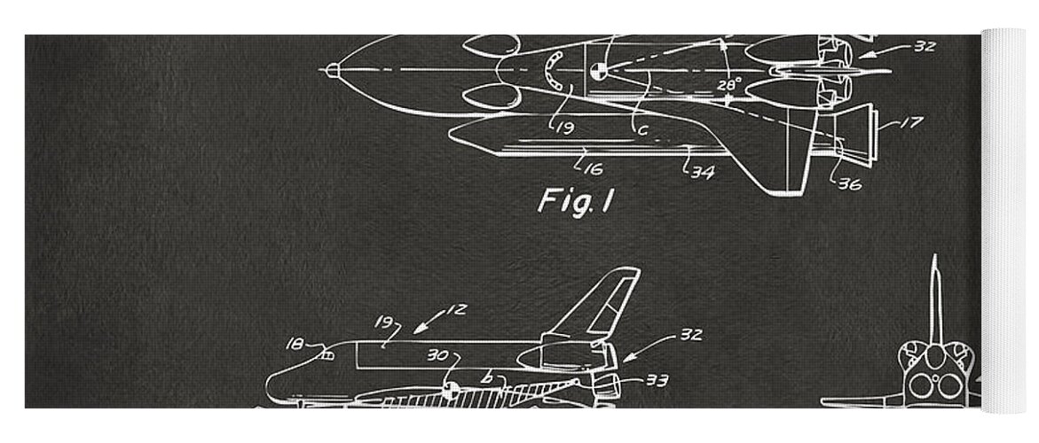 Space Ship Yoga Mat featuring the digital art 1975 Space Shuttle Patent - Gray by Nikki Marie Smith