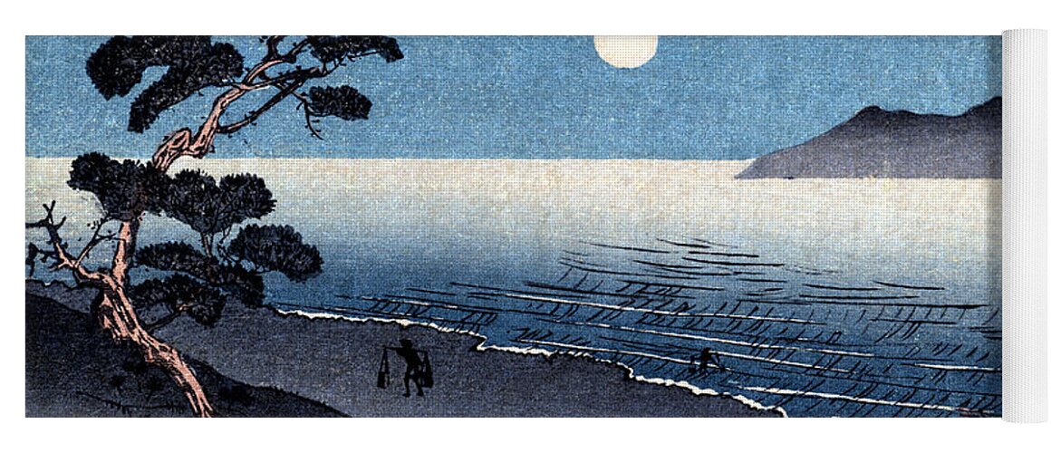 Historicimage Yoga Mat featuring the painting 19th C. Moonlit Japanese Beach by Historic Image