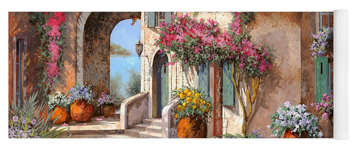 Arches Yoga Mat featuring the painting Archi E Fiori by Guido Borelli