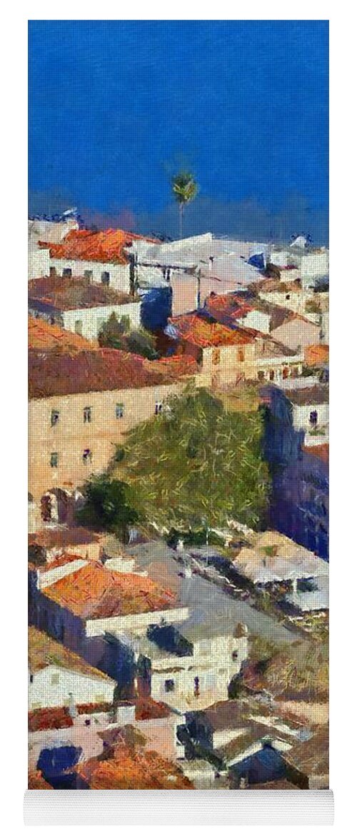 Nafplio; Old; City; Town; House; Houses; Color; Colour; Colorful; Colourful; Peloponnesus; Peloponnese; Argolis; Argolida; Greece; Greek; Hellas; Europe; European; Sea; Blue; Paint; Painting; Paintings Yoga Mat featuring the painting City of Nafplio #2 by George Atsametakis