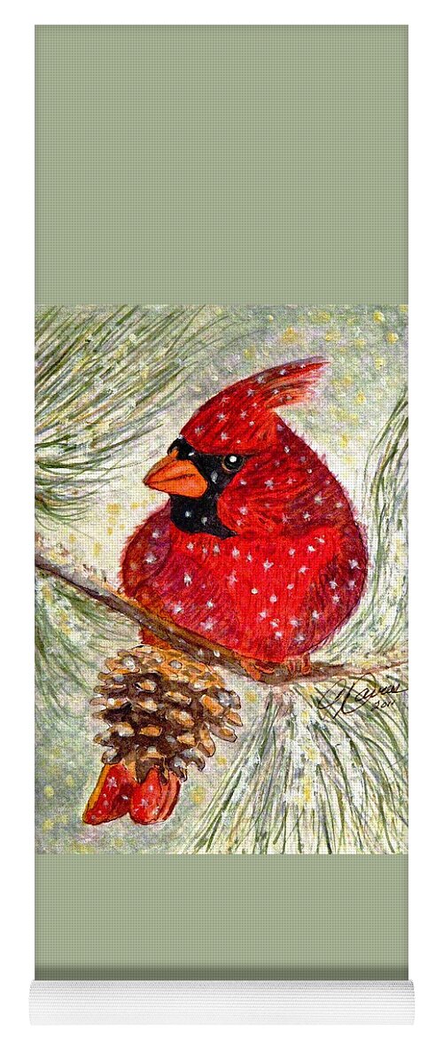 Male Cardinals Yoga Mat featuring the painting Feeling Cheeky by Angela Davies
